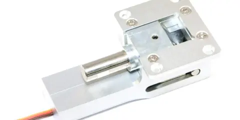 Einziehfahrwerk für Modellflugzeuge, aus Aluminium, mit Servoanschluss.