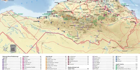 Mapa Maroka z zaznaczonymi atrakcjami, miastami i parkami narodowymi. Doskonały przewodnik po podróży.