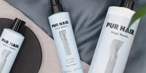 PUR HAIR Magic Keratin Produkte für eine glatte, frizzfreie Haarpracht. Die keratin behandlung für seidiges Haar.