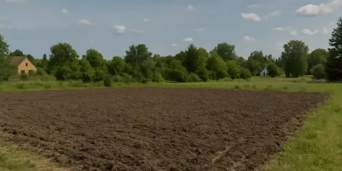 Pola uprawne po odrolnieniu, domki w tle. Zastanawiasz się, ile trwa odrolnienie działki?
