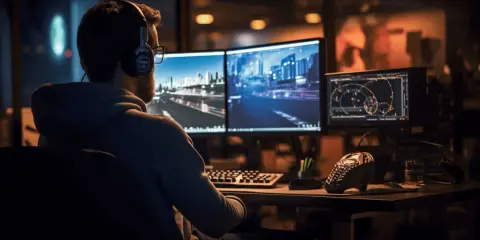 Programista w słuchawkach analizuje dane na monitorach. Czy to przykład race condition co to?