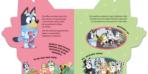 Bluey i jej rodzina bawią się w lekarza. Wesołe postacie Bluey i jej przyjaciół w różnych scenkach.