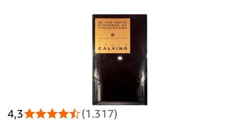 Copertina del libro "Se una notte d'inverno un viaggiatore" di Italo Calvino, con un vicolo buio illuminato da un lampione.