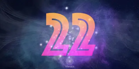 Le chiffre 22, aux couleurs vives, flotte dans un ciel étoilé. Il symbolise la puissance créatrice et la manifestation des rêves.
