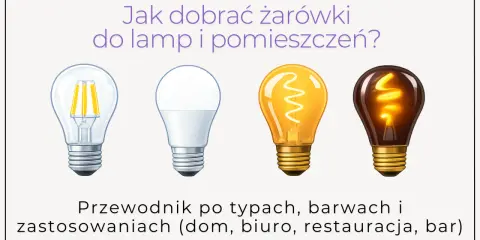 Jakie żarówki do salonu? Cztery żarówki: LED filament, nowoczesna LED, tradycyjna żarówka i ozdobna. Przewodnik po typach i zastosowaniach.