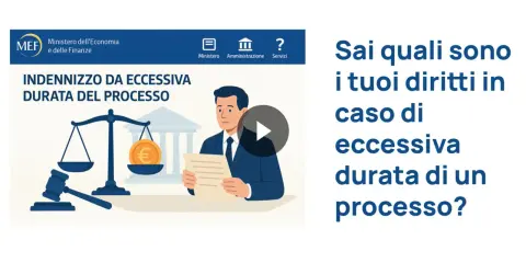 Indennizzo per eccessiva durata del processo: scopri i tuoi diritti. Bilancia della giustizia con euro, martelletto e uomo d'affari.