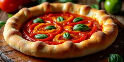 Pyszna pizza z papryką i bazylią, idealne dodatki do pizzy.
