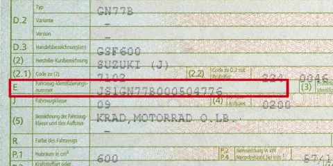 Numer VIN pojazdu Suzuki GSF600, czyli kfz brief nr gdzie jest, to JSIGN77B000504776.