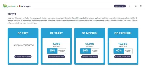 Confronta le tariffe Be Charge: Be Free, Be Start, Be Medium e Be Premium per trovare la soluzione di ricarica più adatta a te.