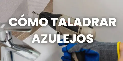 Mano con guantes usa taladro para taladrar azulejo.