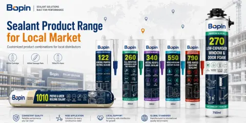 Gamme de mastics Bopin : un joint translucide pour chaque besoin de construction, du général au spécialisé.