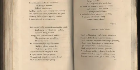 Na stronach widnieje poezja. Wiersz po lewej opisuje tajemniczego mężczyznę, a po prawej sławi Kościół i jego czterdzieści i cztery cnoty.