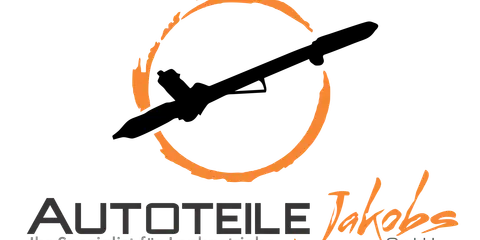 Logo von Jakobs Autoteile: schwarzes Lenkgetriebe in orangem Kreis, darunter Schriftzug.