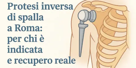 Illustrazione di una protesi inversa spalla, con testo che ne spiega indicazioni e recupero.