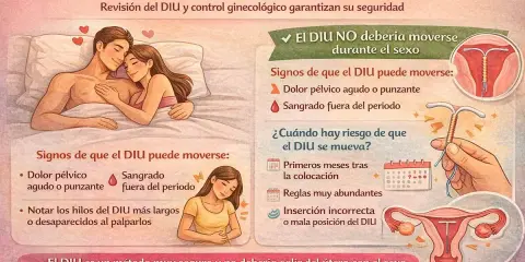 El DIU es seguro, pero si hay dolor pélvico o sangrado inusual, podría moverse. Evita posiciones que causen presión.