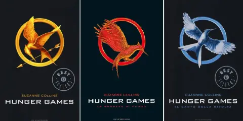 Le copertine dei libri di Suzanne Collins: "Hunger Games", "La ragazza di fuoco" e "Il canto della rivolta". Scopri cosa sono gli Hunger Games!