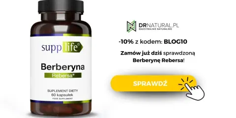 Butelka suplementu Berberyna Rebersa. Zastanawiasz się, czy berberyna rano czy wieczorem? Sprawdź teraz!