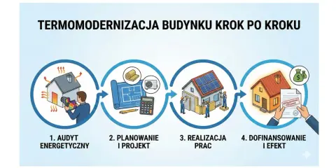 Termomodernizacja budynku krok po kroku: audyt, projekt, realizacja i dofinansowanie. Zobacz, jak uzyskać wsparcie finansowe na ocieplenie domu.