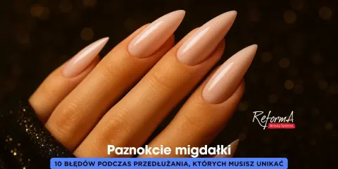 Dłonie z idealnie wykonanymi paznokciami żelowymi w kształcie migdałka. Poznaj prawidłową budowę paznokcia żelowego i unikaj błędów.