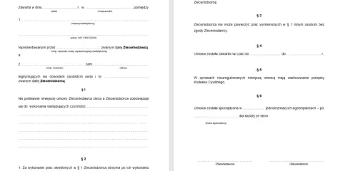 Fragment umowy zlecenia, gdzie zdefiniowany jest zleceniobiorca jako osoba wykonująca zlecone prace i otrzymująca wynagrodzenie.