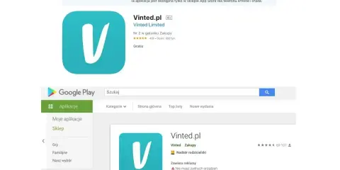 Ekran sklepu z aplikacjami, pokazujący Vinted.pl. Użytkownicy mogą napotkać **vinted brak wysyłki** w tej aplikacji.