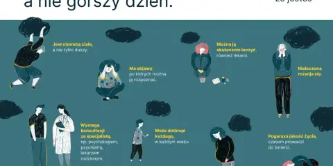 Depresja to choroba, nie gorszy dzień. Ilustracje pokazują jej objawy, leczenie i to, że nie jest wyborem.