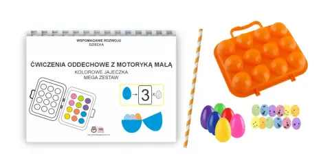 Zestaw do ćwiczeń oddechowych ze słomką i kolorowymi jajeczkami. Pomoc terapeutyczna dla dzieci.