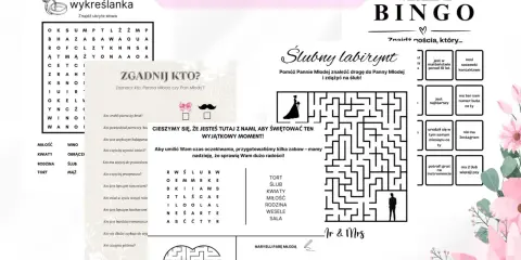 Gry weselne dla gości: wykreślanka, bingo, labirynt i zgadywanki. Zabawy, które umilą czas oczekiwania na ślub i sprawią radość!