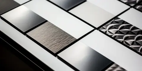 Superfici moderne con texture diverse, tra cui l'alluminio, che dimostrano a cosa serve l'alluminio: leggerezza, resistenza e design.