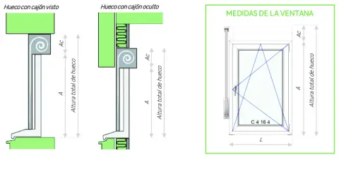 Diagramas de ventanas, mostrando la altura total de hueco desde el suelo y otras medidas.