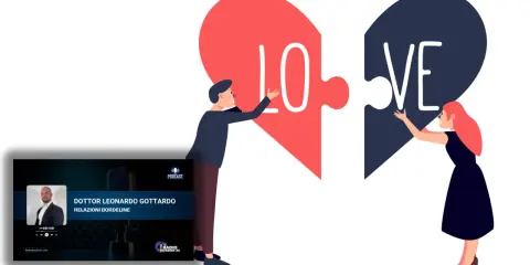 Coppia che cerca di completare la parola "LOVE" su un cuore spezzato, simboleggiando le sfide della personalità borderline in amore. Podcast di Dottor Gottardo.