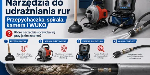 Narzędzia do udrażniania rur: przepychaczka, spirala, kamera i WUKO. Dowiedz się, jak udrożnić rury i wybrać odpowiednie narzędzie do zatoru.