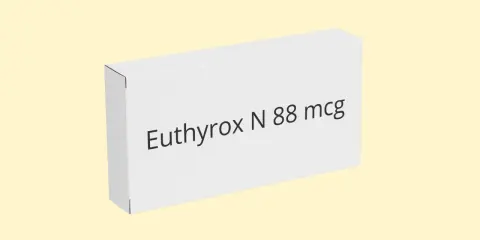 Białe pudełko leku Euthyrox N 88 mcg na jasnym tle.