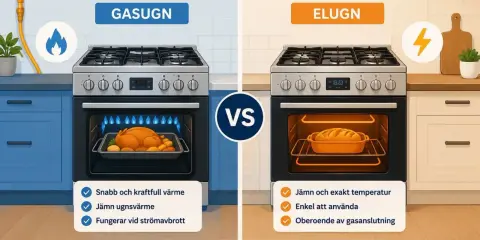 Jämförelse mellan gasugn med snabb värme och elugn med exakt temperatur. Båda ger fantastiska resultat.