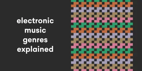 Spiegazione dei generi di musica elettronica, con un pattern colorato che ricorda le onde sonore.