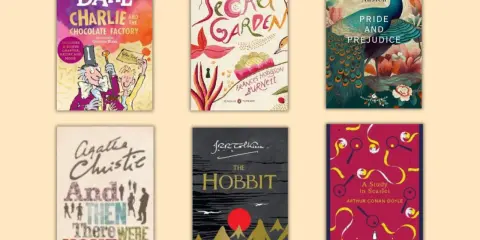 Sei libri da leggere in inglese: Charlie e la fabbrica di cioccolato, Il giardino segreto, Orgoglio e pregiudizio, E poi non rimase nessuno, Lo Hobbit, Uno studio in rosso.