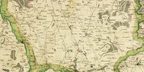 Mapa z XVIII wieku, gdzie jest Podlasie. Widoczne miasta: Drohiczyn, Sokołów, Węgrów, Mordy, Strusy.