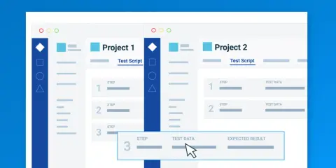 Zarządzanie testami w Zephyr Jira: dwa projekty, skrypty testowe i dane wejściowe.