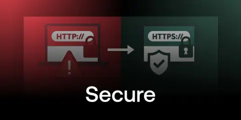Transition d'un site HTTP non sécurisé vers HTTPS, symbolisant un audit sécurité web réussi. Icônes de cadenas, bouclier et alerte.