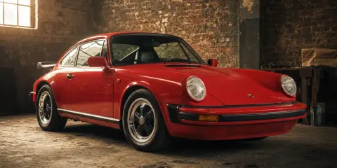 Roter Porsche G-Modell in Werkstatt. Die Porsche G-Modell Preisentwicklung zeigt steigende Werte für diesen Klassiker.