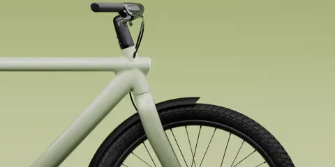 Ein stilvolles, hellgrünes Fahrrad mit schwarzem Lenker und Reifen. Ein trauriges Symbol für einen Fahrradhersteller insolvent.