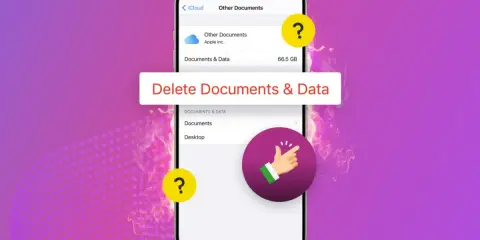 Rensa filer på iPhone. En skärmbild visar hur du tar bort dokument och data från iCloud.