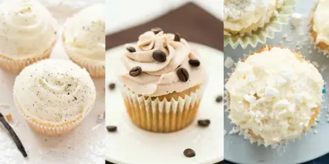 Verschiedene Cupcakes: Vanille mit Tupfen, Kaffee mit Bohnen und Kokos. Ein tolles Rezept für jeden Anlass!