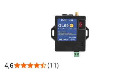 Svart larm GSM-enhet, modell GL09, med 8 larmingångar och 4G/3G-stöd. Perfekt för säkerhetssystem.