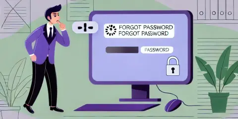Un homme réfléchit devant un écran affichant "FORGOT PASSWORD". Un **edocperso avis** sur la sécurité des mots de passe.