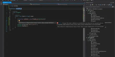 Błąd kompilacji CS0012 w C# podczas próby odczytu XML. Brak referencji do EntityFramework.