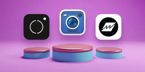 Ikony aplikacji do nagrywania filmów: Instagram, aplikacja z niebieskim aparatem i aplikacja z czarnym okręgiem.