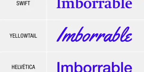 Comparativa de tipos de letras para carteles: Swift, Yellowtail y Helvética, mostrando la palabra "Imborrable" en cada estilo.