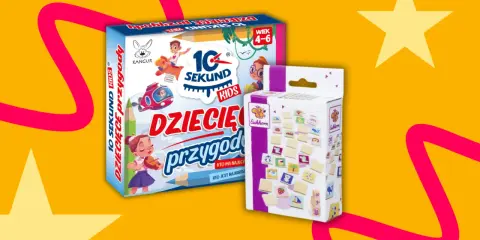 Dwie gry planszowe dla dzieci: "10 Sekund Dziecięce Przygody" i "Eichhorn". Idealne zabawy rywalizacyjne dla najmłodszych.