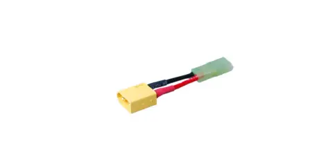 Adapterkabel für Mini Tamiya Stecker, mit XT60 Buchse und Kabeln in Rot und Schwarz.